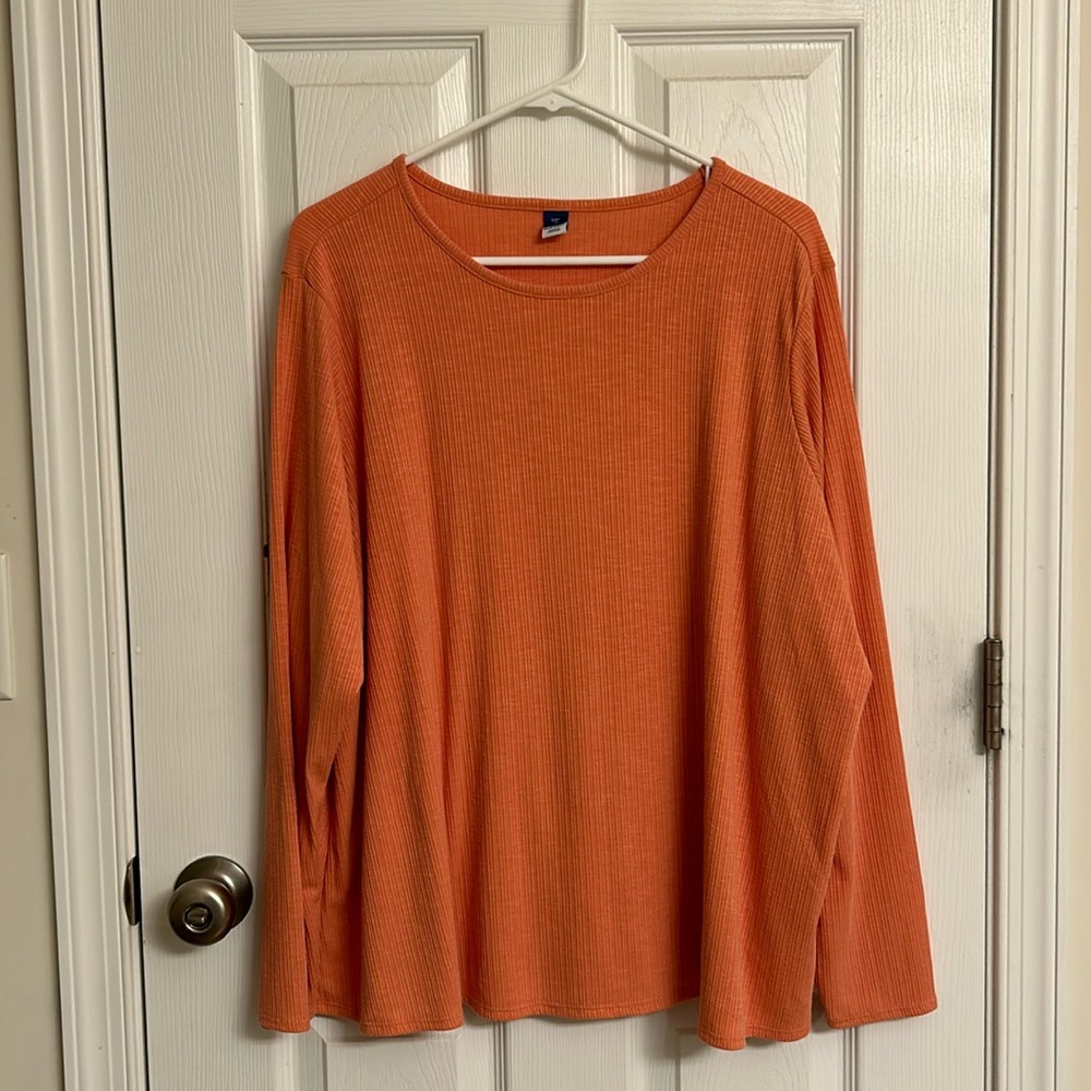 Old Navy Peach/Orange Long Sleeve Luxe Rib-Knit Crew Neck Poly-Blend T-shirt 2X